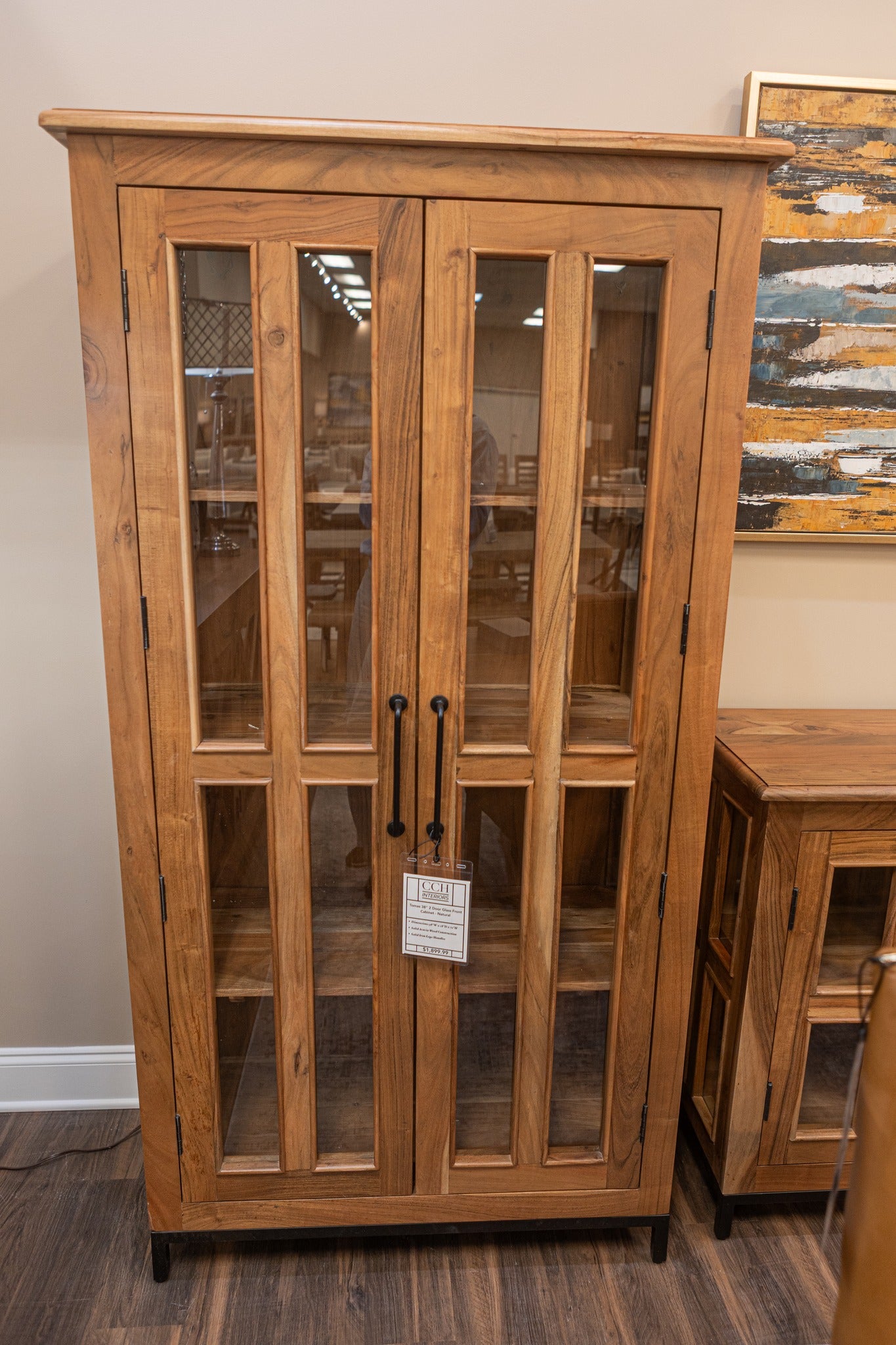 Tomas 38" 2 Door Glass Front Cabinet - Natural