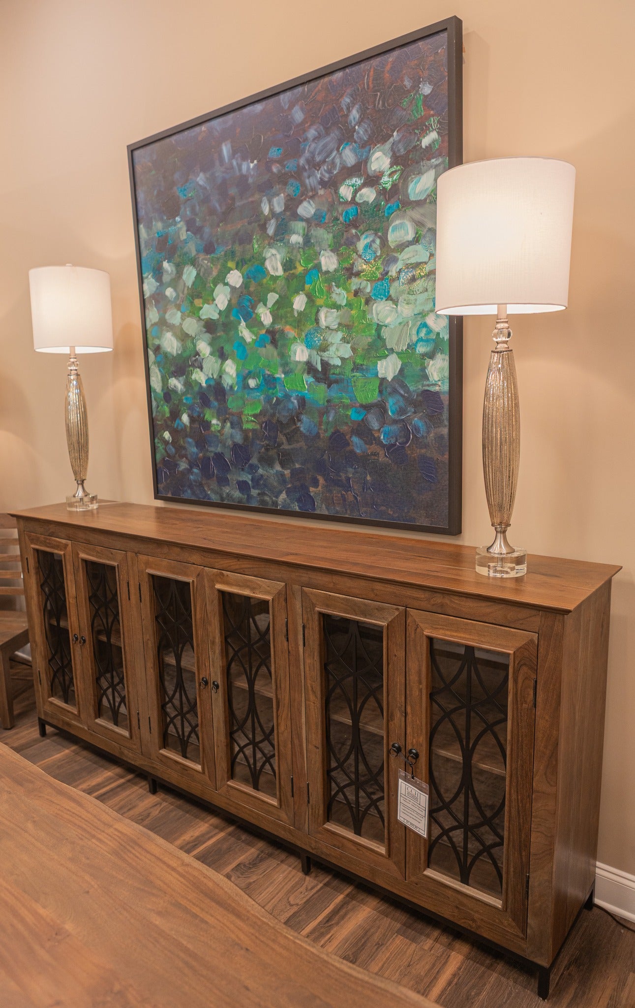 Randolph 100" 6 Door Glass Front Sideboard - Natural + Smoke