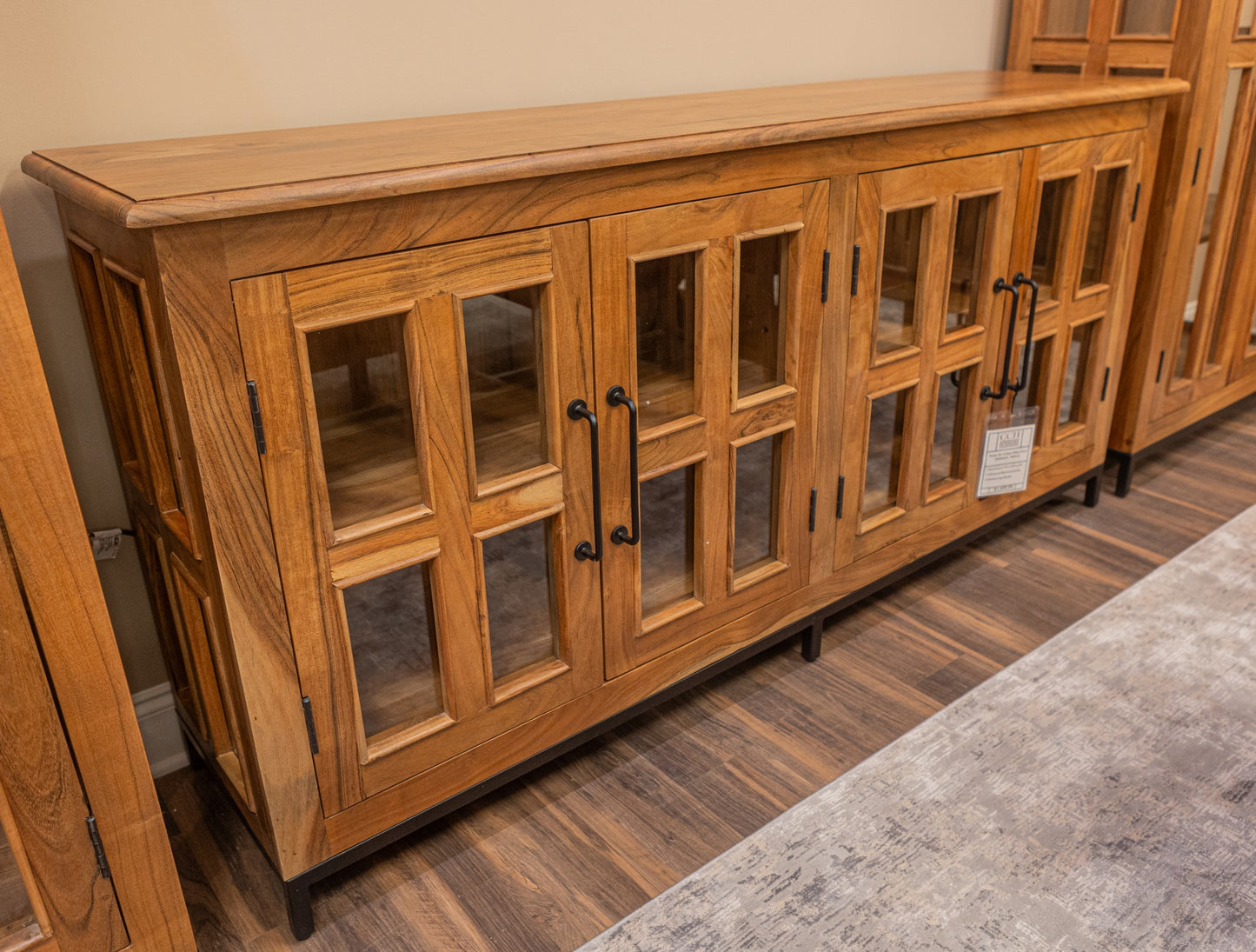 Tomas 76" 4 Door Glass Front Sideboard - Natural