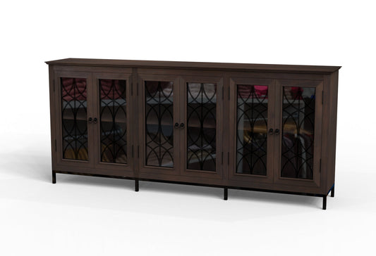 Randolph 100" 6 Door Glass Front Sideboard - Natural + Black