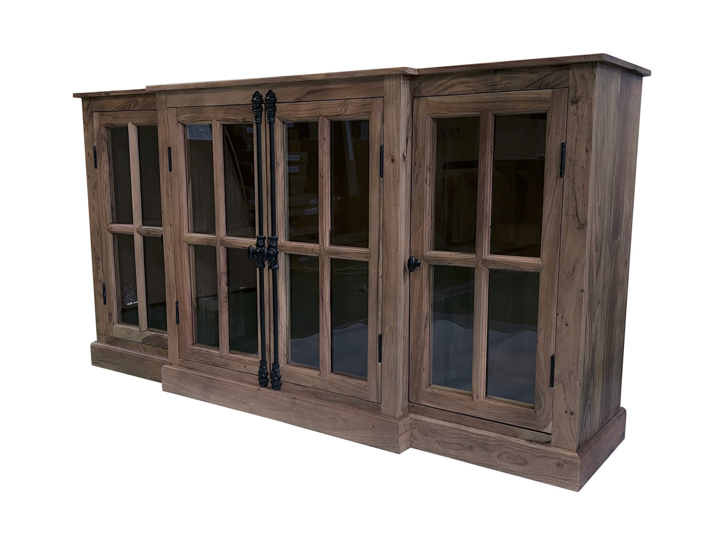 Billings 72" Acacia Breakfront 4 Door Sideboard - Natural + Smoke