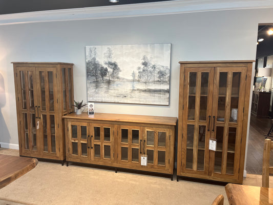 Tomas 76" 4 Door Glass Front Sideboard - Natural