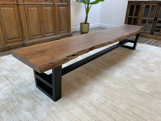 Malcolm 96" Acacia Live Edge Dining Bench - Natural + Gray