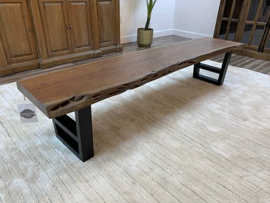 Malcolm 84" Acacia Live Edge Dining Bench - Natural + Gray