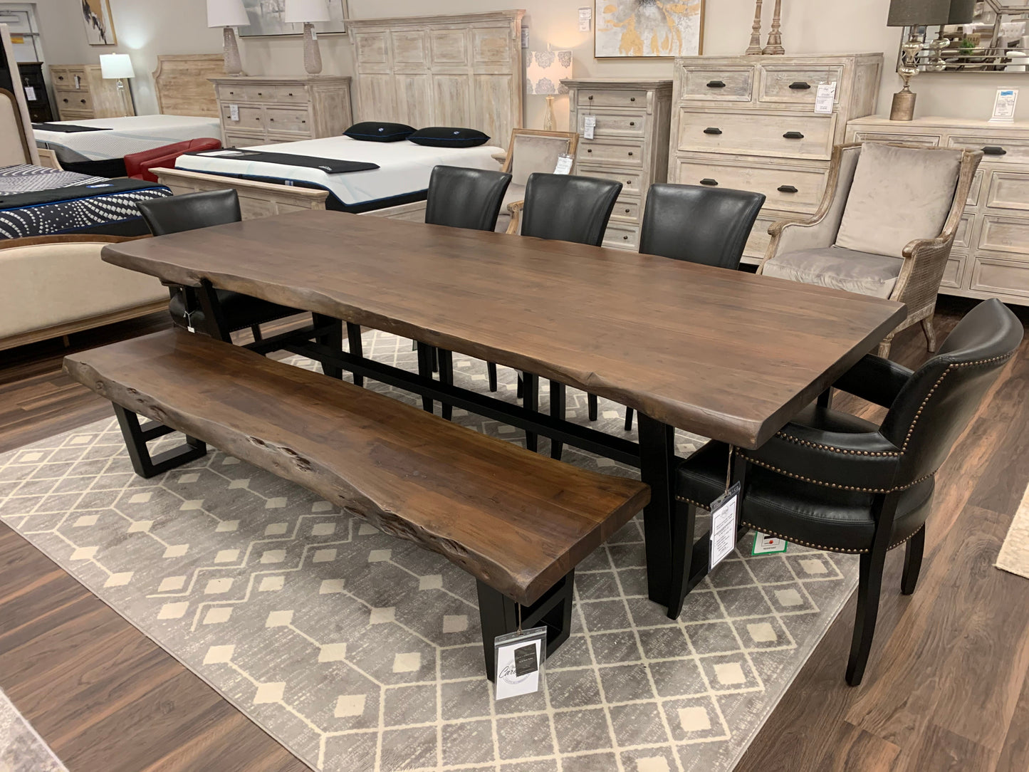 Malcolm 84" Acacia Live Edge Dining Bench - Natural + Black